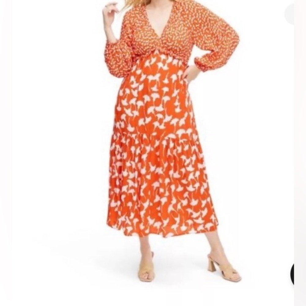 Diane von Furstenberg x Target Red & White Floral Long Sleeve Midi Dress Size M